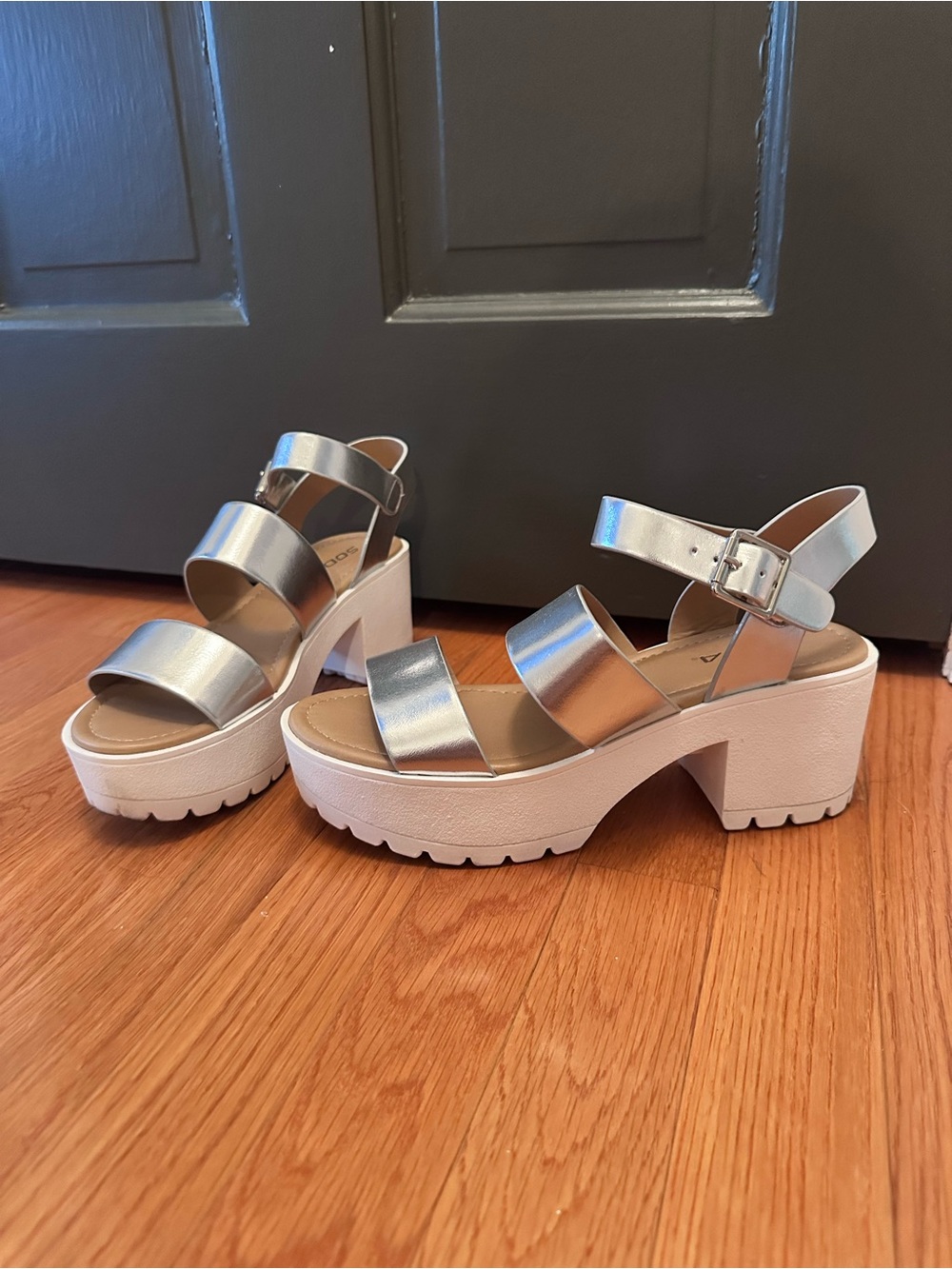 Metallic Silver Platform Sandals for Women